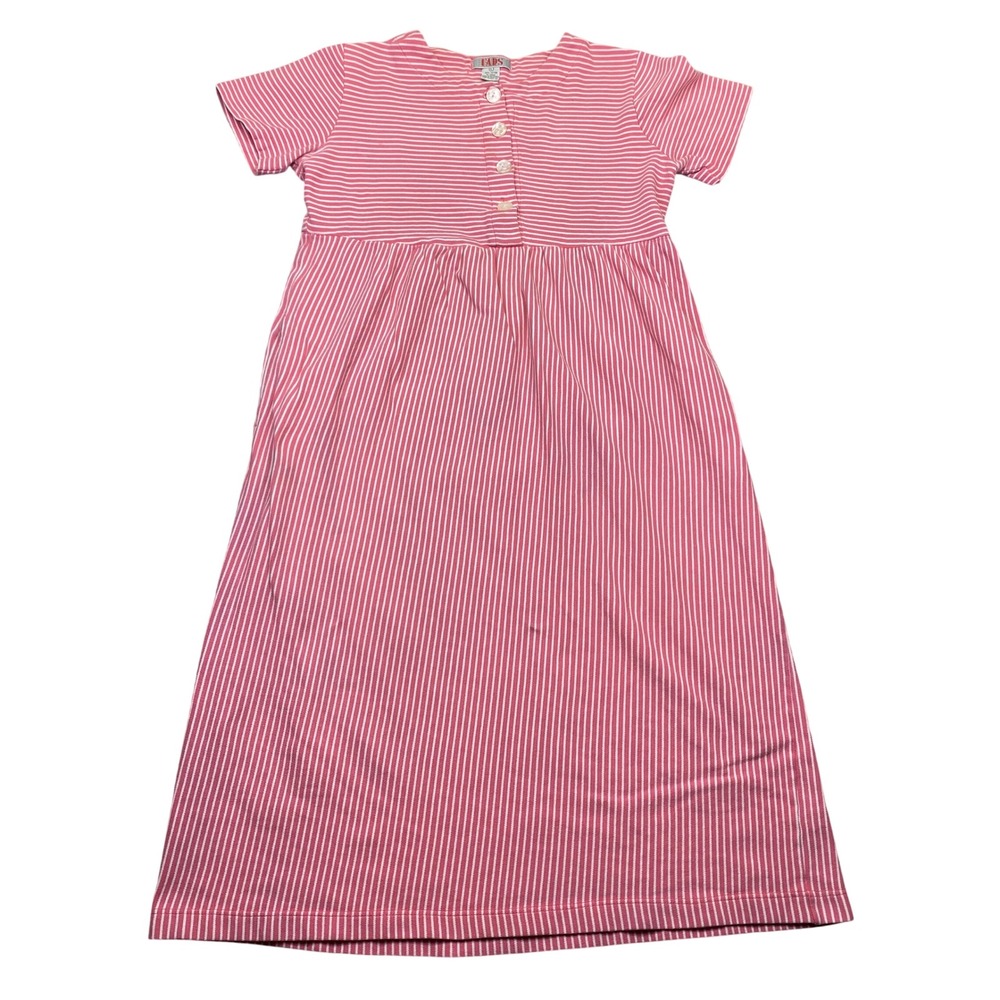 Fads Pink White Stripe Casual Maxi Dress Button Neck Short Sleeve Size L Festive